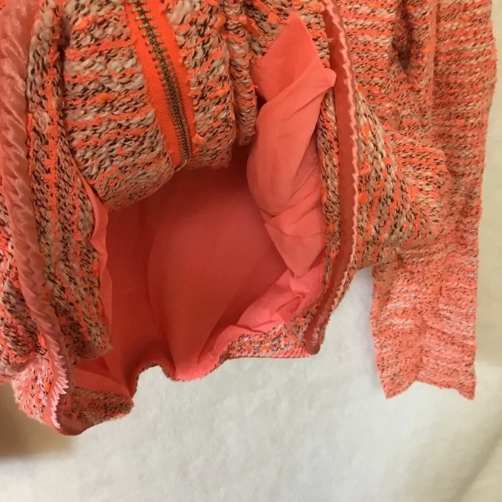 Orange Vintage Tweed Long Sleeve Front Zip-Up Detail Jacket With Pockets - Picture 12 of 16